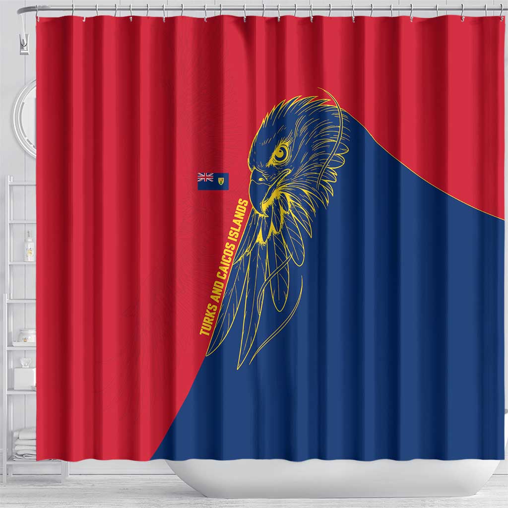 Turks and Caicos Islands Shower Curtain with Yellow Hawk Outline and Red Blue Crest Design - Wonder Print Shop