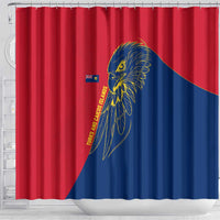 Turks and Caicos Islands Shower Curtain with Yellow Hawk Outline and Red Blue Crest Design - Wonder Print Shop
