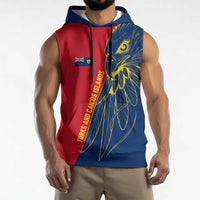 Turks and Caicos Islands Sleeveless Hoodie with Yellow Hawk Outline and Red Blue Crest Design - Wonder Print Shop