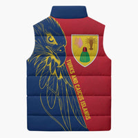 Turks and Caicos Islands Sleeveless Puffer Jacket with Yellow Hawk Outline and Red Blue Crest Design - Wonder Print Shop
