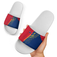 Turks and Caicos Islands Slide Sandals with Yellow Hawk Outline and Red Blue Crest Design - Wonder Print Shop