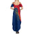 Turks and Caicos Islands Summer Maxi Dress with Yellow Hawk Outline and Red Blue Crest Design - Wonder Print Shop
