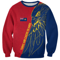 Turks and Caicos Islands Sweatshirt with Yellow Hawk Outline and Red Blue Crest Design - Wonder Print Shop