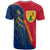 Turks and Caicos Islands T Shirt with Yellow Hawk Outline and Red Blue Crest Design - Wonder Print Shop