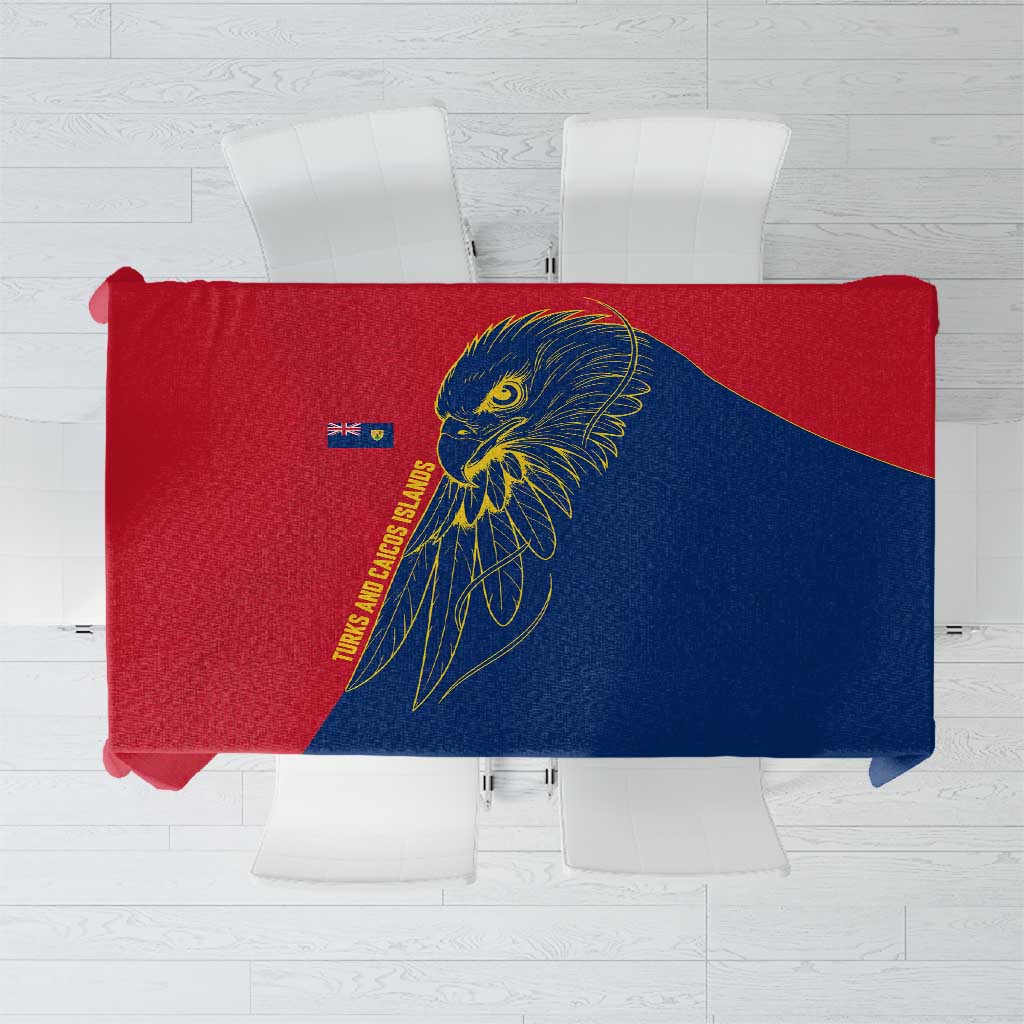 Turks and Caicos Islands Tablecloth with Yellow Hawk Outline and Red Blue Crest Design - Wonder Print Shop