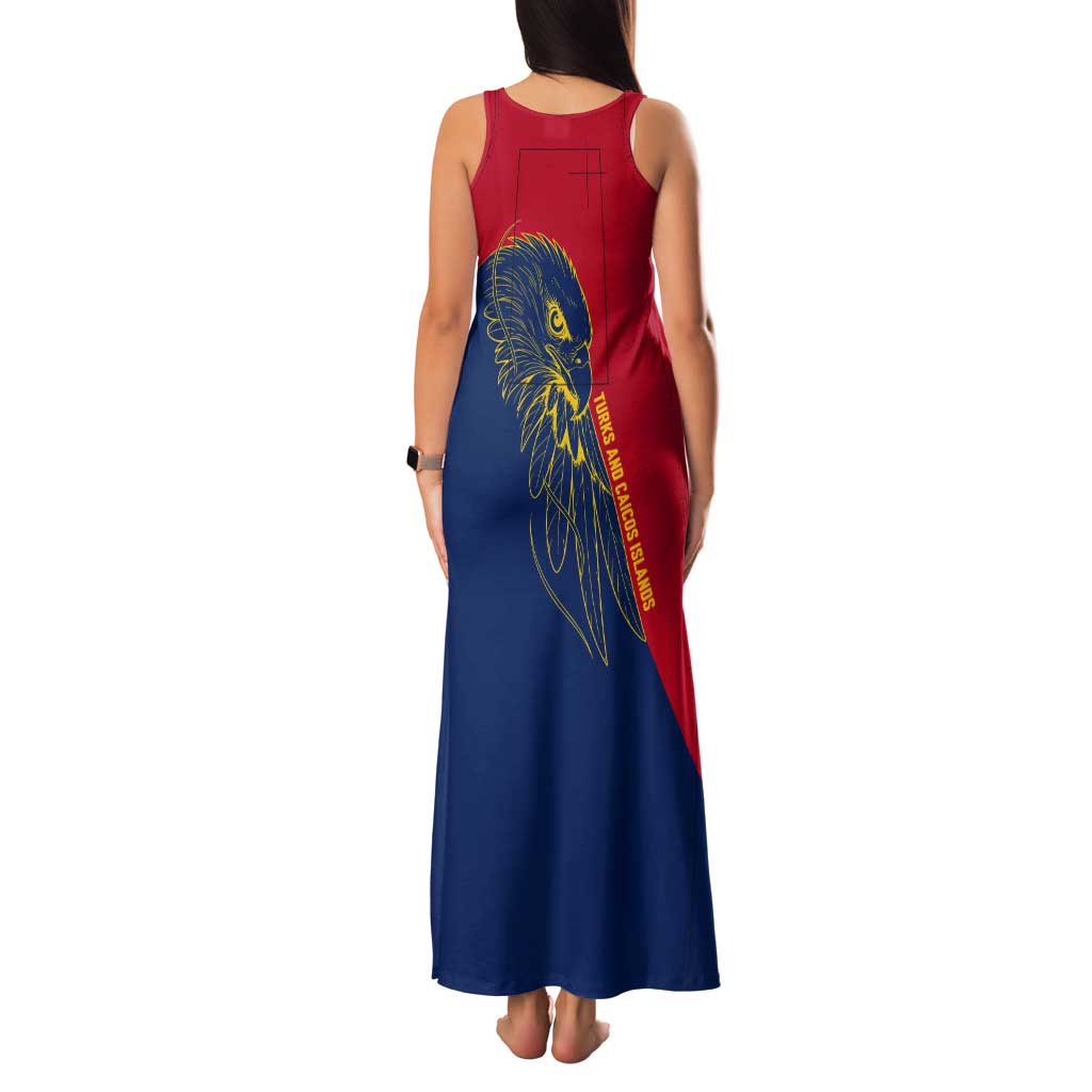 Turks and Caicos Islands Tank Maxi Dress with Yellow Hawk Outline and Red Blue Crest Design - Wonder Print Shop