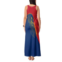 Turks and Caicos Islands Tank Maxi Dress with Yellow Hawk Outline and Red Blue Crest Design - Wonder Print Shop