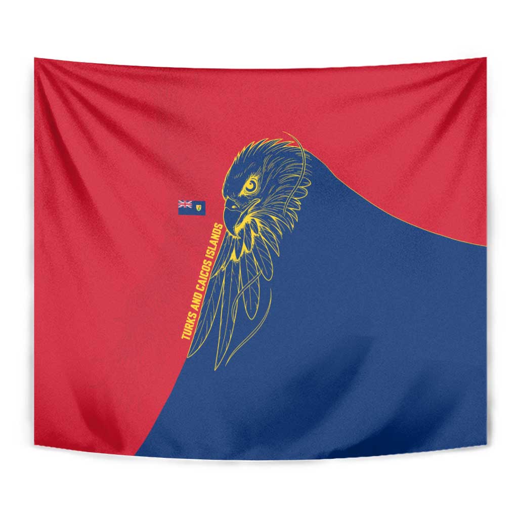 Turks and Caicos Islands Tapestry with Yellow Hawk Outline and Red Blue Crest Design - Wonder Print Shop
