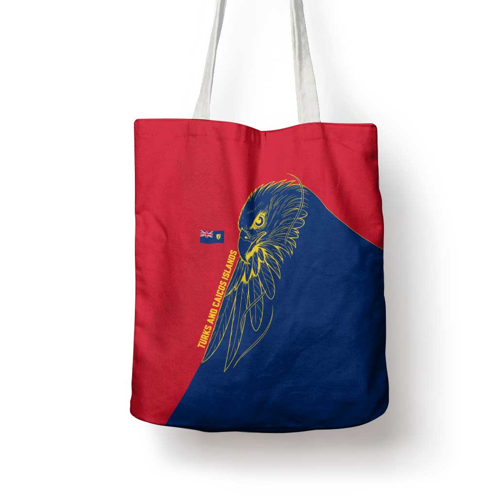 Turks and Caicos Islands Tote Bag with Yellow Hawk Outline and Red Blue Crest Design - Wonder Print Shop