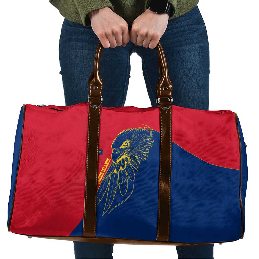 Turks and Caicos Islands Travel Bag with Yellow Hawk Outline and Red Blue Crest Design - Wonder Print Shop