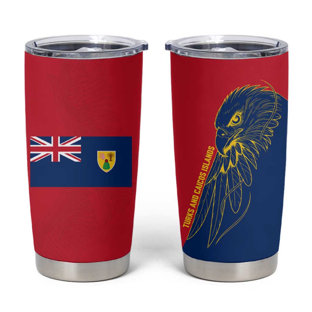 Turks and Caicos Islands Tumbler Cup with Yellow Hawk Outline and Red Blue Crest Design - Wonder Print Shop
