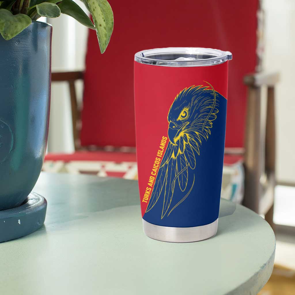 Turks and Caicos Islands Tumbler Cup with Yellow Hawk Outline and Red Blue Crest Design - Wonder Print Shop