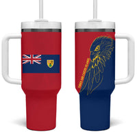 Turks and Caicos Islands Tumbler With Handle with Yellow Hawk Outline and Red Blue Crest Design - Wonder Print Shop