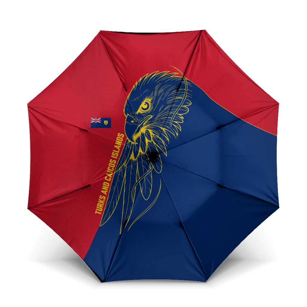 Turks and Caicos Islands Umbrella with Yellow Hawk Outline and Red Blue Crest Design - Wonder Print Shop