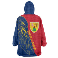 Turks and Caicos Islands Wearable Blanket Hoodie with Yellow Hawk Outline and Red Blue Crest Design - Wonder Print Shop