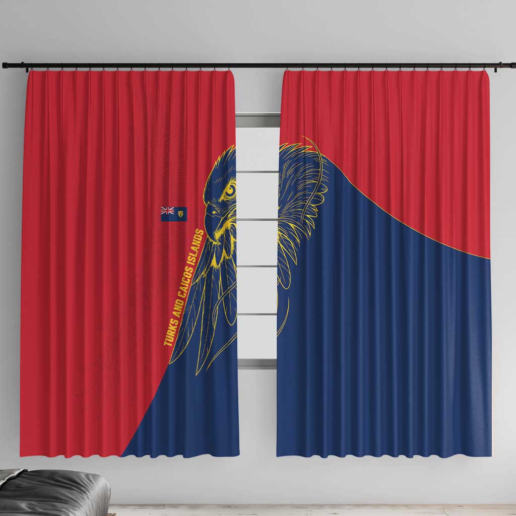 Turks and Caicos Islands Window Curtain with Yellow Hawk Outline and Red Blue Crest Design - Wonder Print Shop