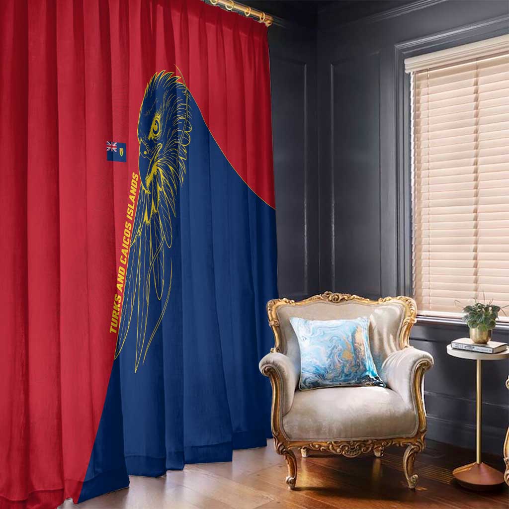 Turks and Caicos Islands Window Curtain with Yellow Hawk Outline and Red Blue Crest Design - Wonder Print Shop