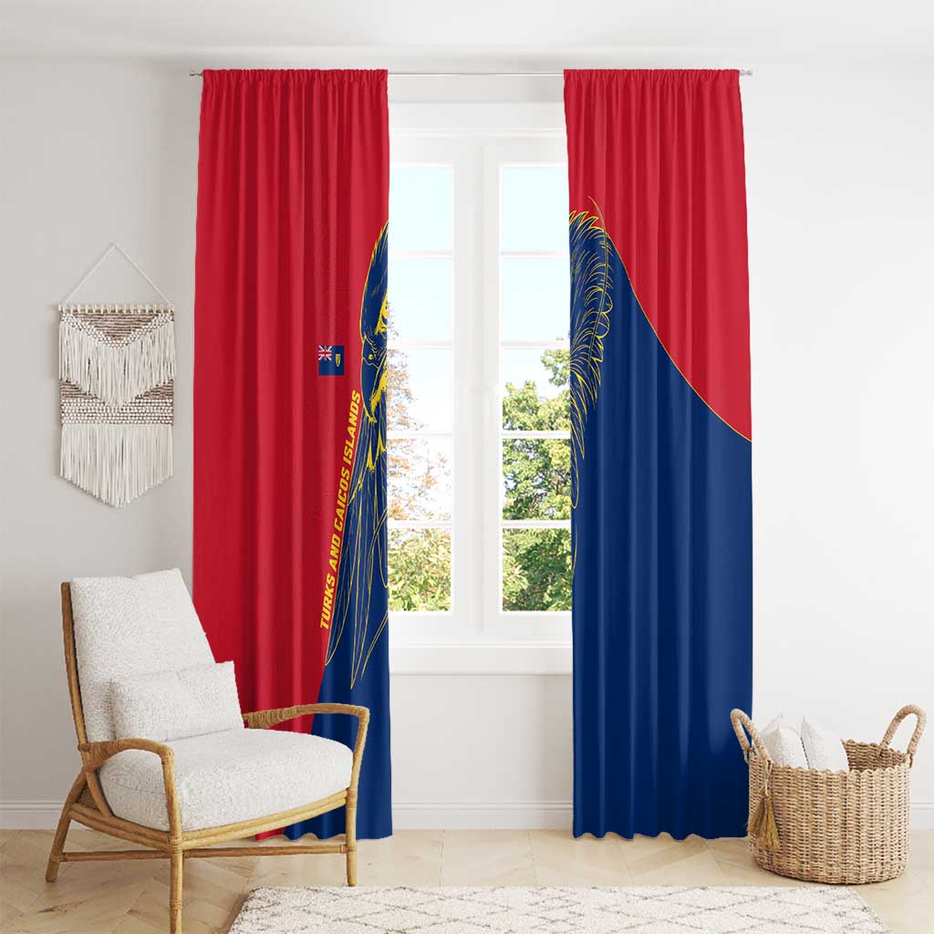 Turks and Caicos Islands Window Curtain with Yellow Hawk Outline and Red Blue Crest Design - Wonder Print Shop