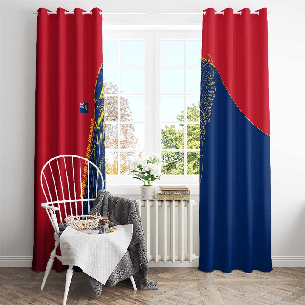 Turks and Caicos Islands Window Curtain with Yellow Hawk Outline and Red Blue Crest Design - Wonder Print Shop