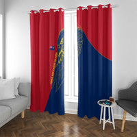 Turks and Caicos Islands Window Curtain with Yellow Hawk Outline and Red Blue Crest Design - Wonder Print Shop