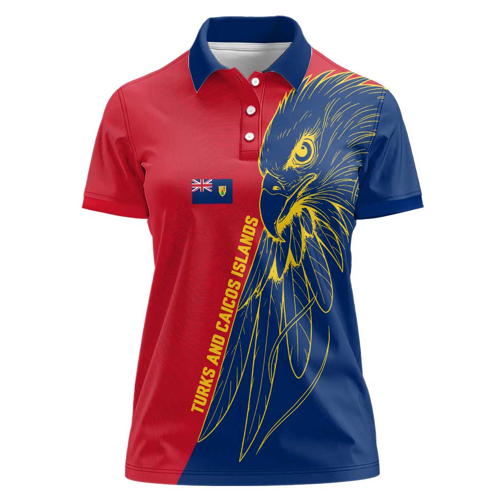 Turks and Caicos Islands Women Polo Shirt with Yellow Hawk Outline and Red Blue Crest Design - Wonder Print Shop
