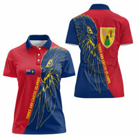 Turks and Caicos Islands Women Polo Shirt with Yellow Hawk Outline and Red Blue Crest Design - Wonder Print Shop