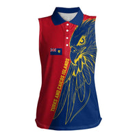 Turks and Caicos Islands Women Sleeveless Polo Shirt with Yellow Hawk Outline and Red Blue Crest Design - Wonder Print Shop