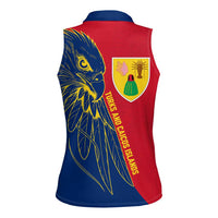 Turks and Caicos Islands Women Sleeveless Polo Shirt with Yellow Hawk Outline and Red Blue Crest Design - Wonder Print Shop