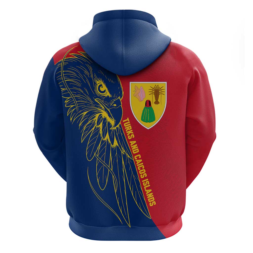 Turks and Caicos Islands Zip Hoodie with Yellow Hawk Outline and Red Blue Crest Design - Wonder Print Shop