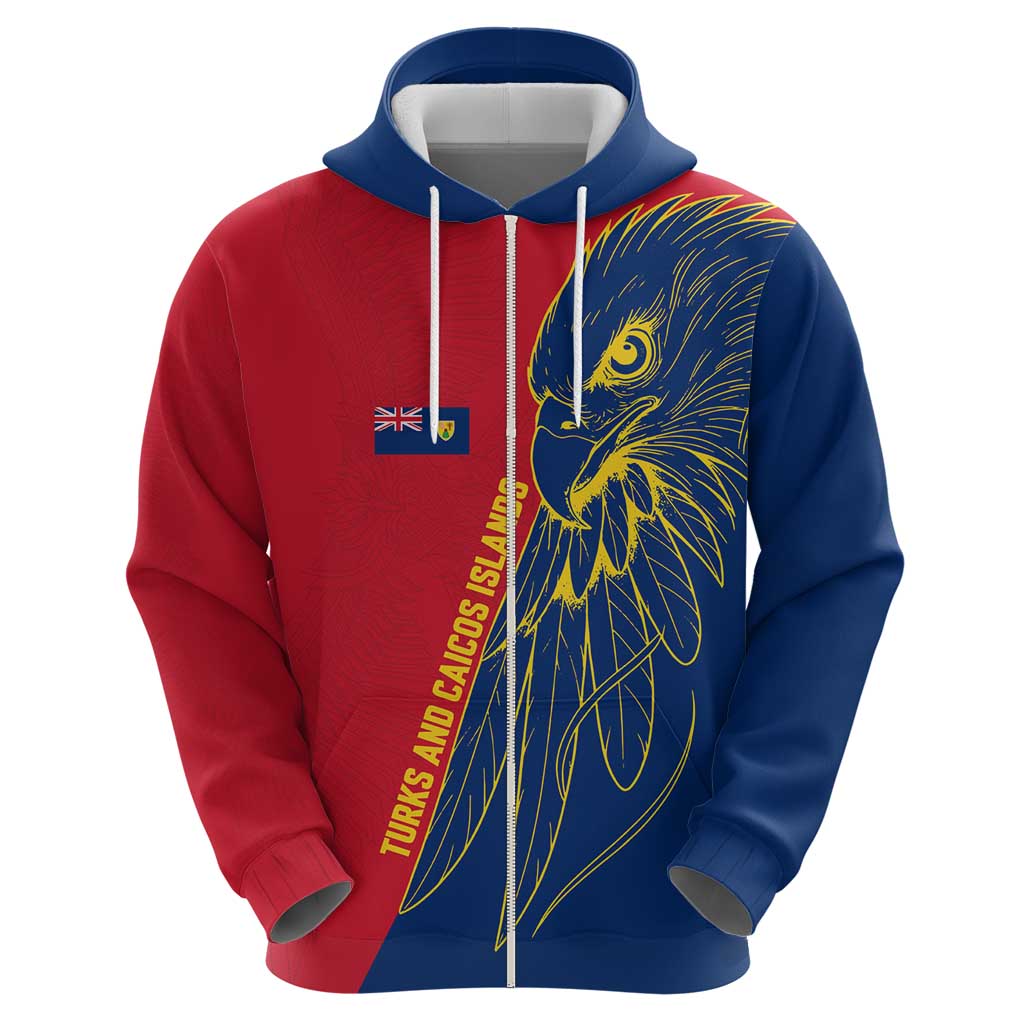 Turks and Caicos Islands Zip Hoodie with Yellow Hawk Outline and Red Blue Crest Design - Wonder Print Shop