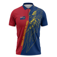 Turks and Caicos Islands Zipper Polo Shirt with Yellow Hawk Outline and Red Blue Crest Design - Wonder Print Shop