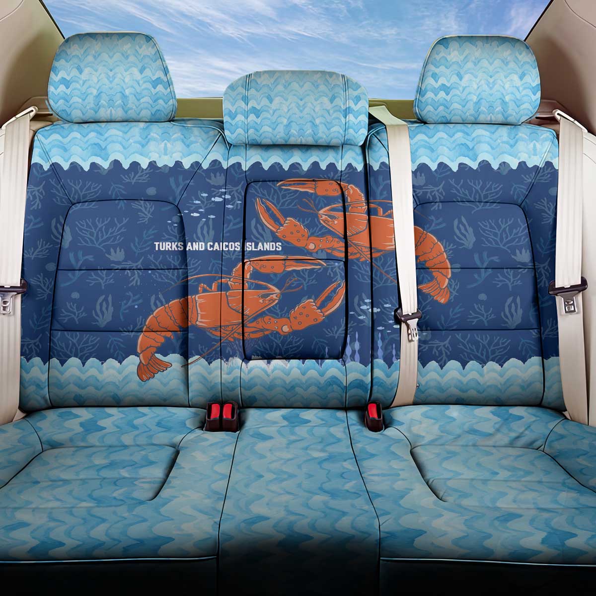 Turks and Caicos Islands Back Car Seat Cover with Red Crab and Ocean Wave Coral Reef Design - Wonder Print Shop