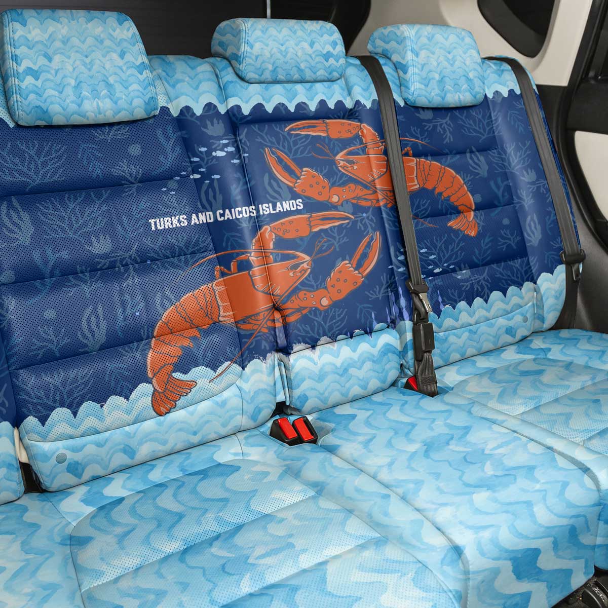 Turks and Caicos Islands Back Car Seat Cover with Red Crab and Ocean Wave Coral Reef Design - Wonder Print Shop