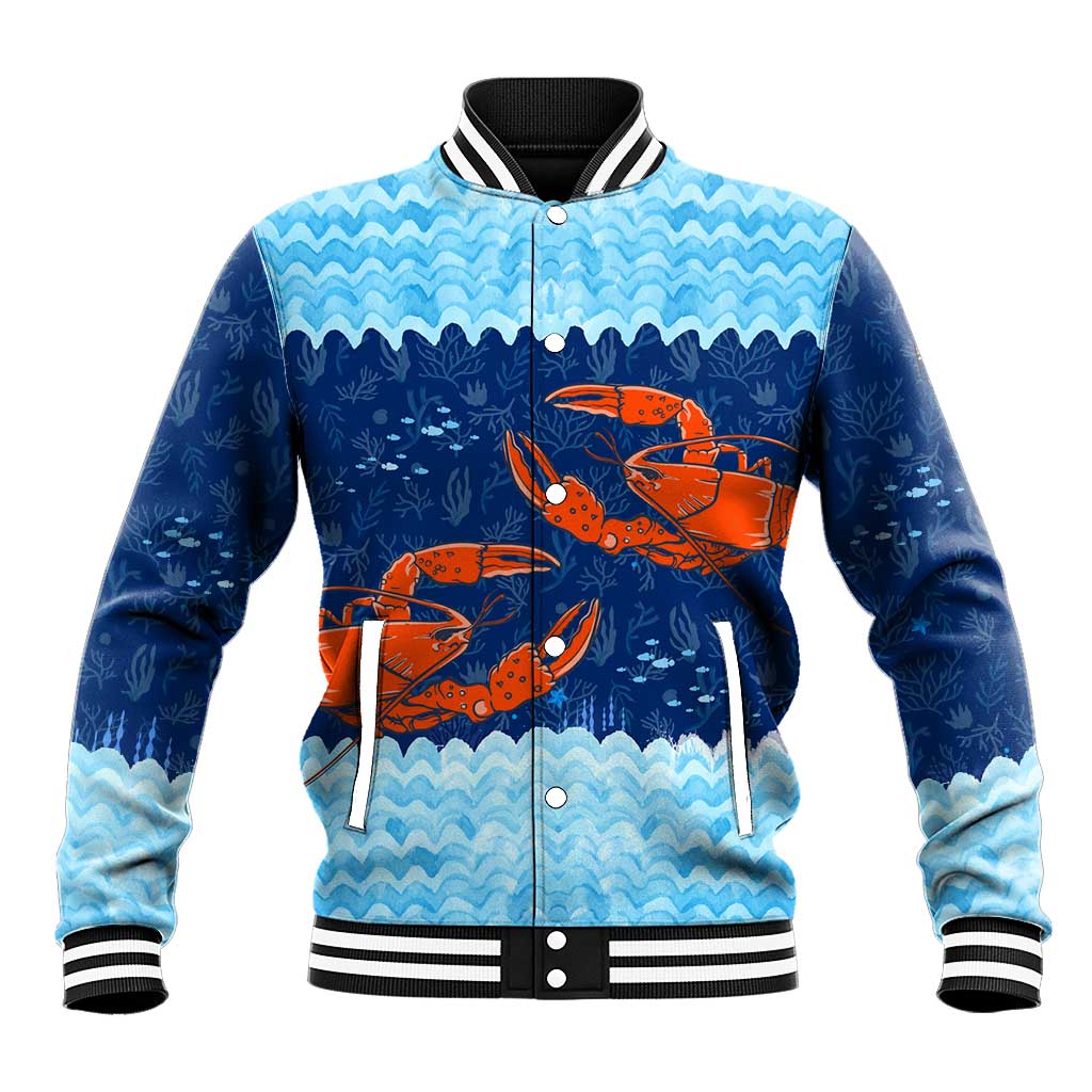 Turks and Caicos Islands Baseball Jacket with Red Crab and Ocean Wave Coral Reef Design - Wonder Print Shop