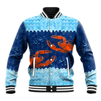 Turks and Caicos Islands Baseball Jacket with Red Crab and Ocean Wave Coral Reef Design - Wonder Print Shop