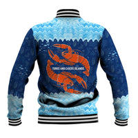 Turks and Caicos Islands Baseball Jacket with Red Crab and Ocean Wave Coral Reef Design - Wonder Print Shop