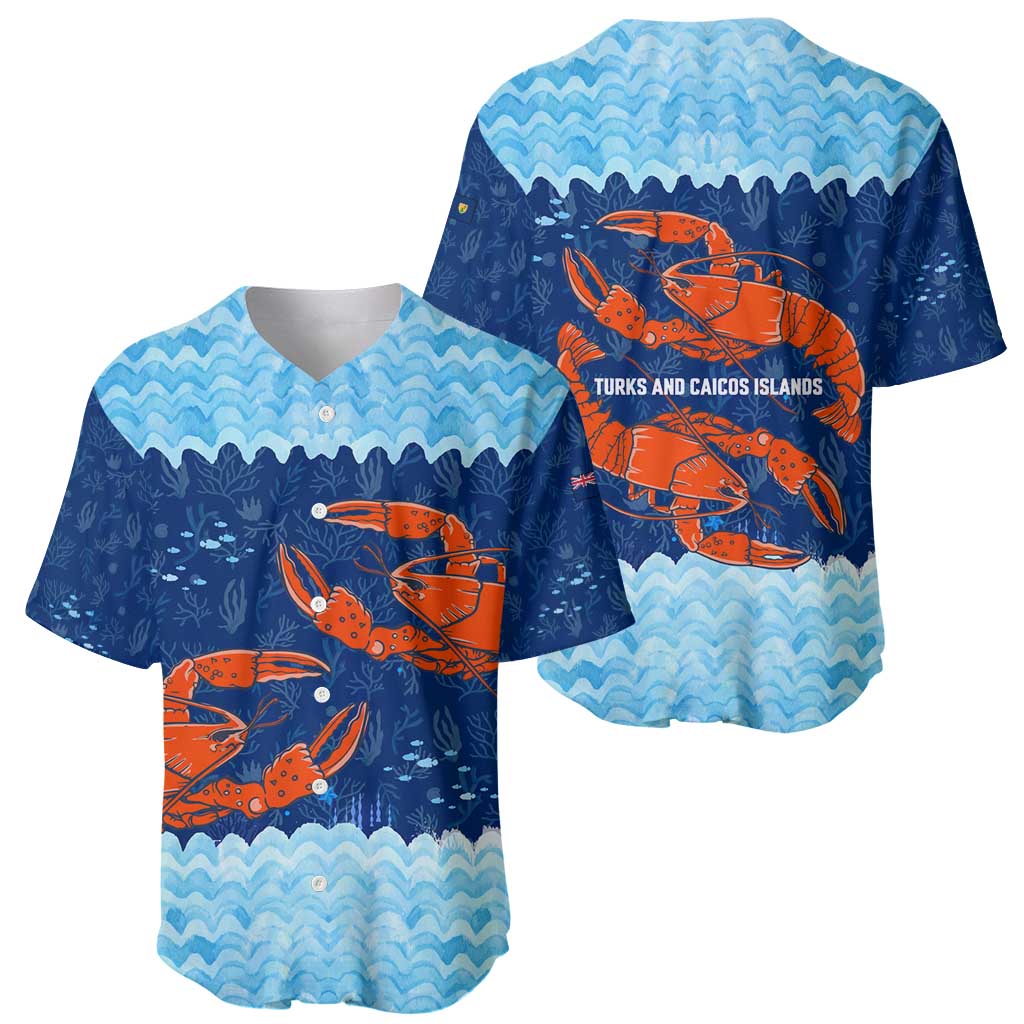 Turks and Caicos Islands Baseball Jersey with Red Crab and Ocean Wave Coral Reef Design - Wonder Print Shop