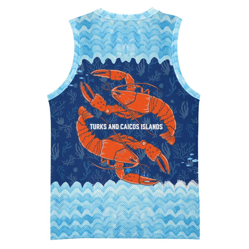 Turks and Caicos Islands Basketball Jersey with Red Crab and Ocean Wave Coral Reef Design - Wonder Print Shop