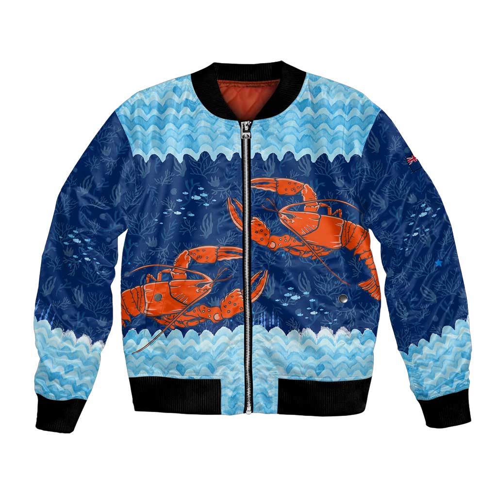 Turks and Caicos Islands Bomber Jacket with Red Crab and Ocean Wave Coral Reef Design - Wonder Print Shop