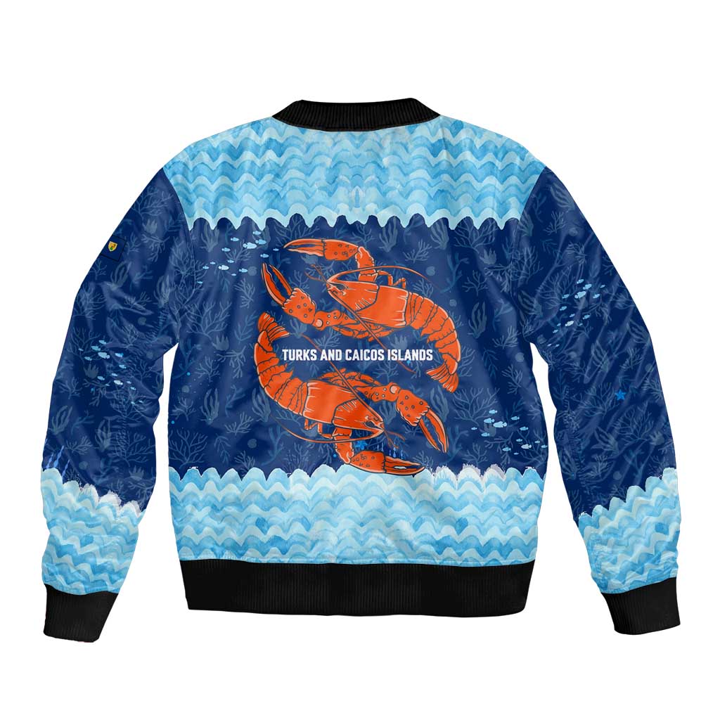 Turks and Caicos Islands Bomber Jacket with Red Crab and Ocean Wave Coral Reef Design - Wonder Print Shop