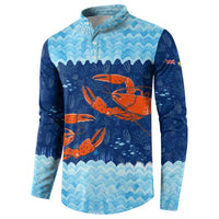 Turks and Caicos Islands Button Sweatshirt with Red Crab and Ocean Wave Coral Reef Design - Wonder Print Shop