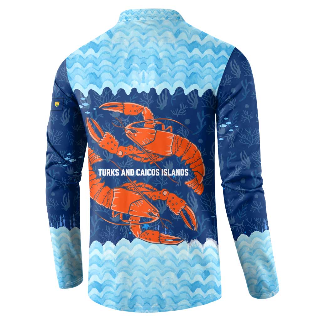 Turks and Caicos Islands Button Sweatshirt with Red Crab and Ocean Wave Coral Reef Design - Wonder Print Shop