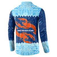 Turks and Caicos Islands Button Sweatshirt with Red Crab and Ocean Wave Coral Reef Design - Wonder Print Shop