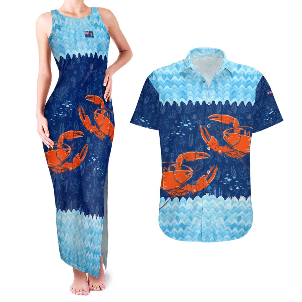 Turks and Caicos Islands Couples Matching Tank Maxi Dress and Hawaiian Shirt with Red Crab and Ocean Wave Coral Reef Design - Wonder Print Shop