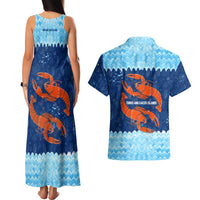 Turks and Caicos Islands Couples Matching Tank Maxi Dress and Hawaiian Shirt with Red Crab and Ocean Wave Coral Reef Design - Wonder Print Shop