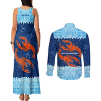 Turks and Caicos Islands Couples Matching Tank Maxi Dress and Long Sleeve Button Shirt with Red Crab and Ocean Wave Coral Reef Design - Wonder Print Shop