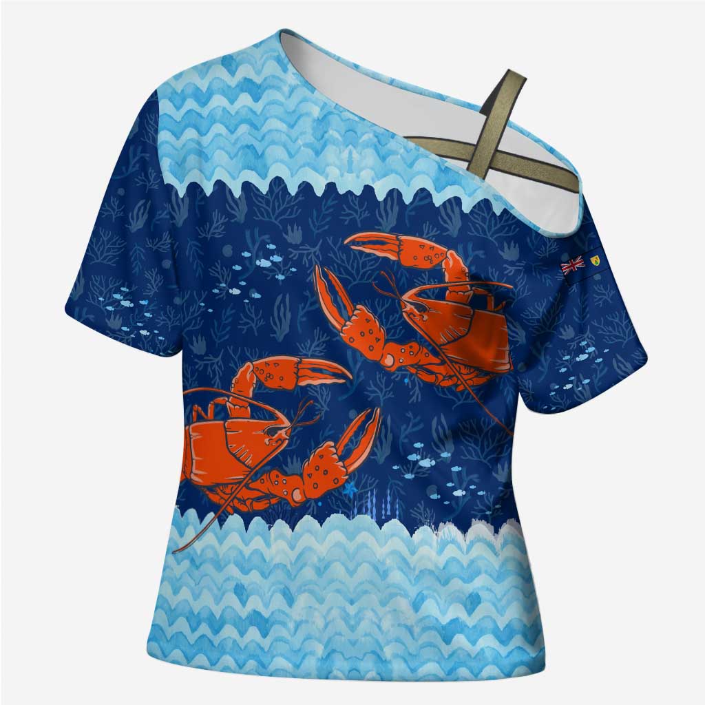 Turks and Caicos Islands Cross Shoulder Shirt with Red Crab and Ocean Wave Coral Reef Design - Wonder Print Shop