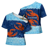 Turks and Caicos Islands Cross Shoulder Shirt with Red Crab and Ocean Wave Coral Reef Design - Wonder Print Shop