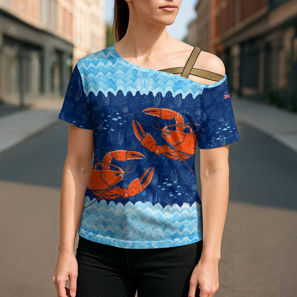 Turks and Caicos Islands Cross Shoulder Shirt with Red Crab and Ocean Wave Coral Reef Design - Wonder Print Shop