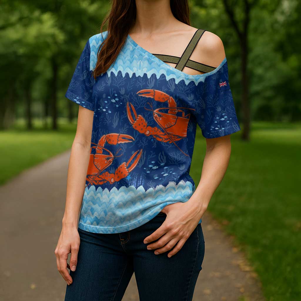 Turks and Caicos Islands Cross Shoulder Shirt with Red Crab and Ocean Wave Coral Reef Design - Wonder Print Shop